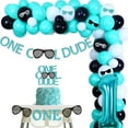 thumbnail image 1 of One Cool Dude 1st Birthday Decorations, Black Teal Blue Baby Boy First Birthday Balloon Garland Kit - Cool Sunglasses Cake Topper Highchair Banner Stickers, Number 1 Balloon for Little Man, 1 of 5