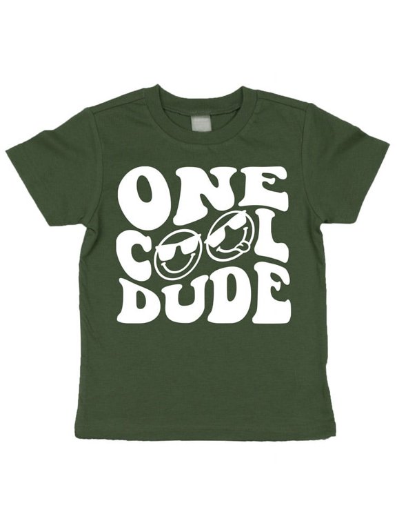 One Cool Dude Retro Boys First Birthday Shirt & Bodysuit for Boys Military Green Shirt 12 Months