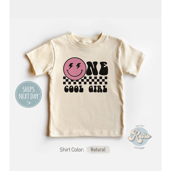 One Cool Girl Shirt First Birthday Toddler Shirt Retro Smiley One Year Old Birthday Tee Uninatural 1St Birthday Toddler Tee, New Born, Baby Shower Gift, New Parents Gift