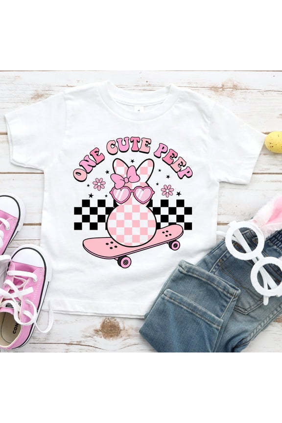 One Cool Peep Skateboard Girls Shirt, Kids Easter Shirt Toddler Youth Infant, Retro Easter Shirt, Gift For Easter, Girls Pink Peeps Shirt TODDLER SHORT SLEEVE TEE BELLA CANVAS 3001T