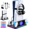 thumbnail image 1 of All in One Cooling Stand & Charger Station for PS5/Slim/Pro Console and Controller Charing Dock, Charging Stand for PlayStation Portal, Headset and Remote Holder with RGB Light Stand (Black), 1 of 14