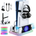 thumbnail image 1 of All in One Cooling Stand & Charger Station for PS5/Slim/Pro Console and Controller Charing Dock, Charging Stand for PlayStation Portal, Headset and Remote Holder with RGB Light Stand (White), 1 of 7