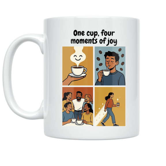 One Cup Four Moments of Joy - Coffee Enthusiast - 11 oz Ceramic Coffee Mug