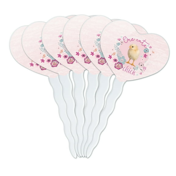 One Cute Chick Chicken Easter Spring Heart Love Cupcake Picks Toppers Decoration Set of 6