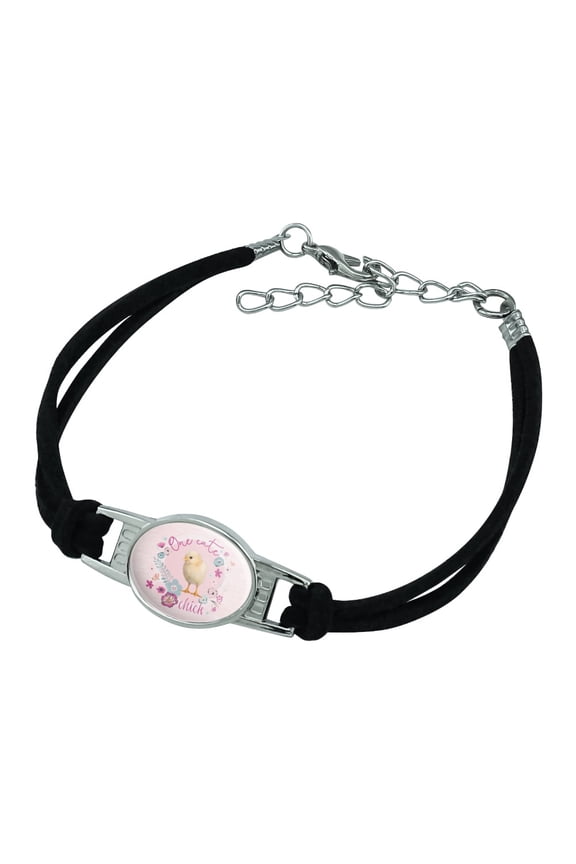 One Cute Chick Chicken Easter Spring Novelty Suede Leather Metal Bracelet