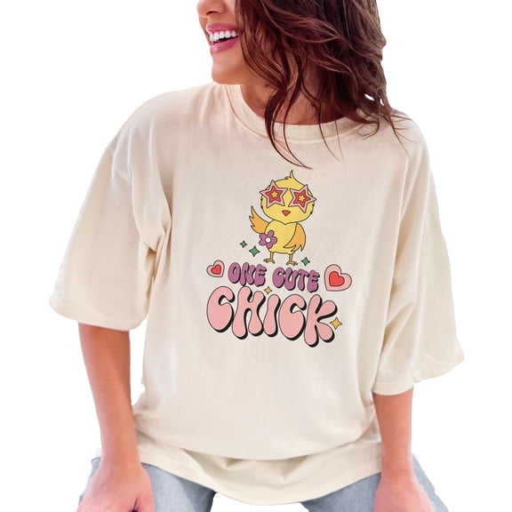 One Cute Chick, Retro Chicken Art, Ivory Comfort Colors T-Shirt, 2XL