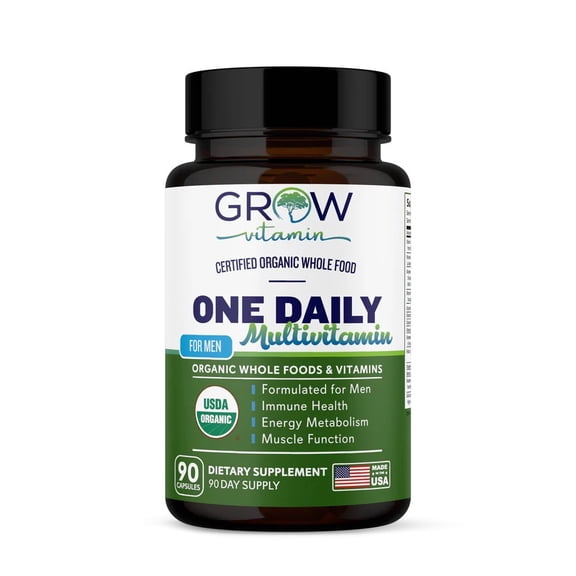 Grow Vitamin One Daily Multivitamin for Men - Energy Support, Whole Food Vitamins & Minerals, Non-GMO, 90 Capsules