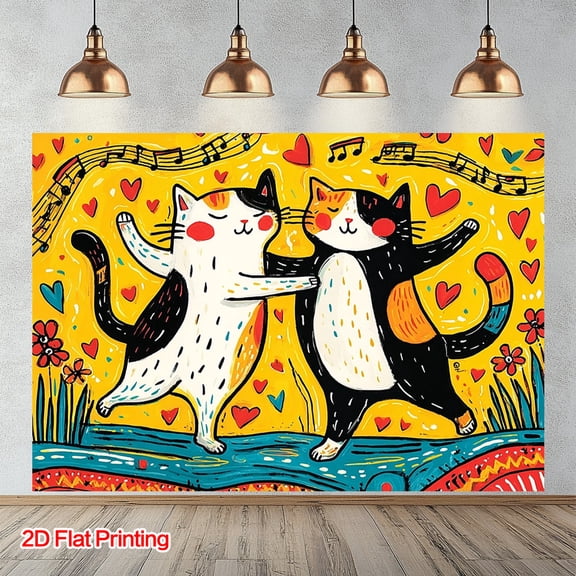 One "Dancing Cat and Musical Notes" Tapestry, crafted from polyester fabric, suitable for home, studio, and garden decorationmaking it an ideal choice for patios and courtyards as well.