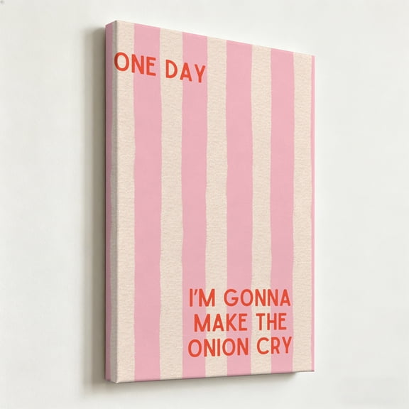 One Day I'm Gonna Make The Onion Cry Funny Kitchen Canvas Wall Art Humorous Cooking Typography Painting Pink Striped Wall Decor for Dining Room Apartment Cafe Canvas Prints Ready to Hang 8*12