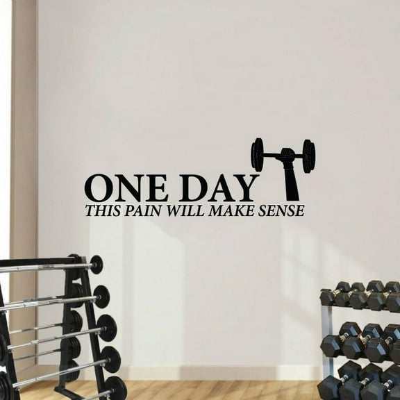 One Day This Pain Will Make Sense - Exercise Workout Weightlifting Silhouette Quote Motivation Fitness Inspiration Vinyl Wall Art Sticker Decal Home Gym Workout Area Fitness DecorationSize(16x40 inch)
