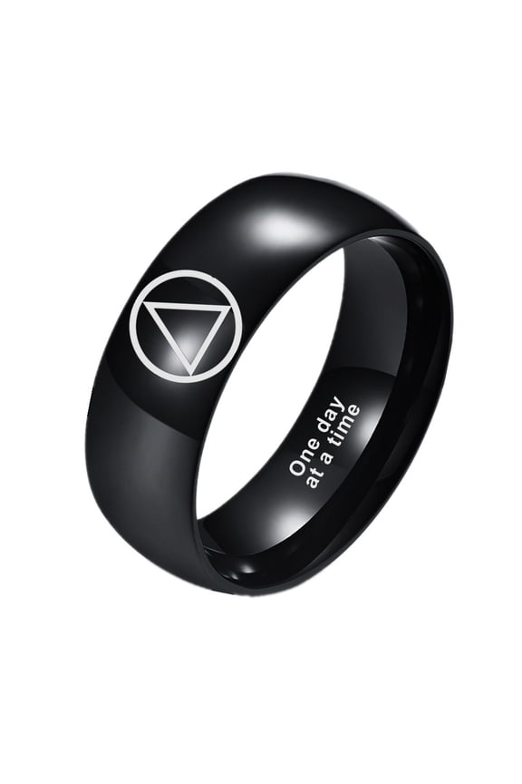 One Day At A Time Sobriety Gifts for Recovery Stainless Steel Sober Anniversary Finger Ring,Inspirational Alcoholics Anonymous Addiction Soberness Recovering Polished Plain Band for Men Women,#10