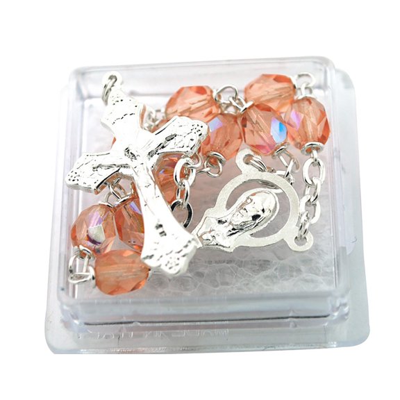 One Decade Rosary with Pink Crystal Beads