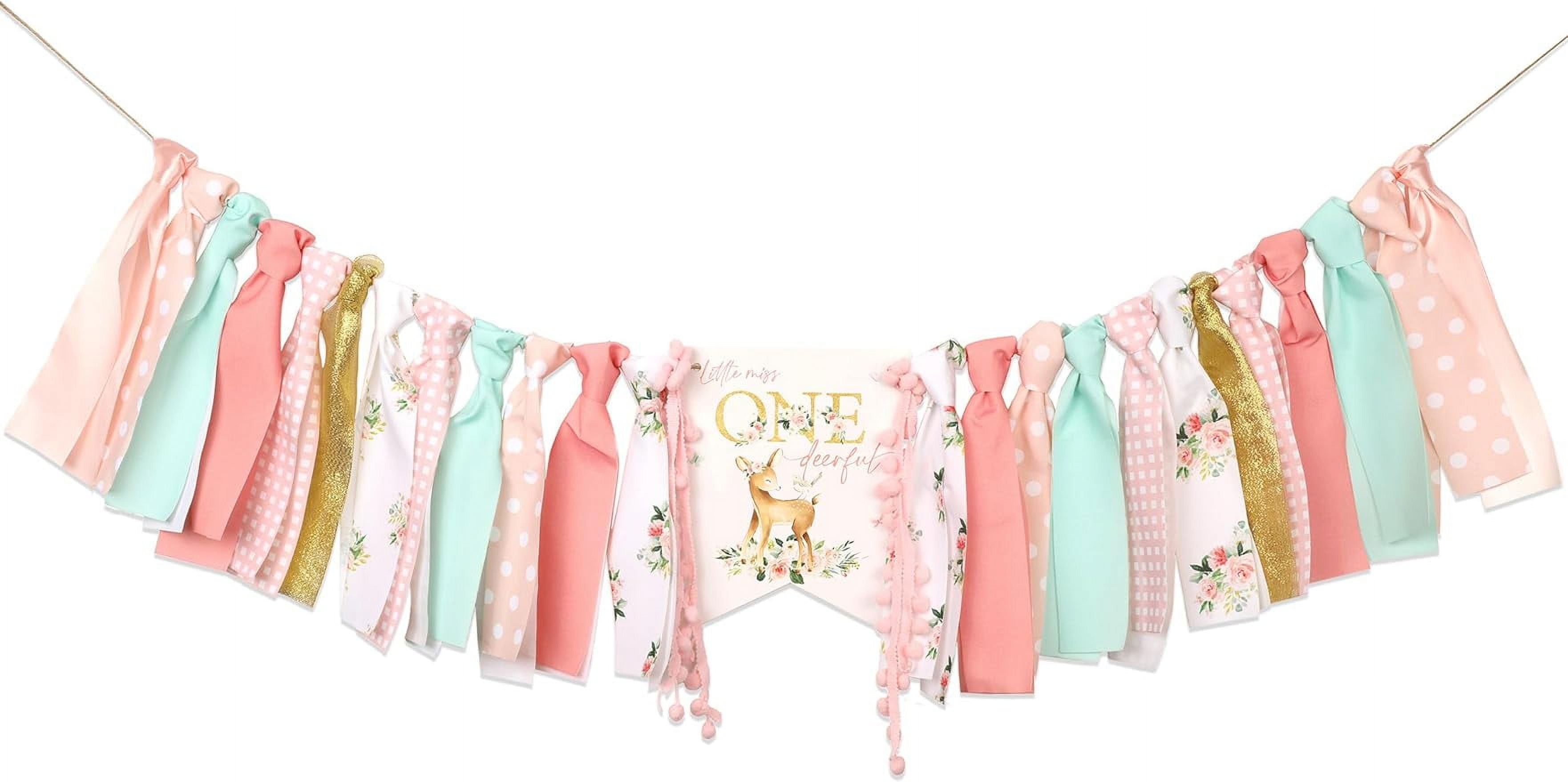 One Deer Full High Chair Banner, Pink FlowerLittle Miss One Deerful 1st Birthday Banner, Woodland First Birthday Party Decoration Supplies, Best Princess Photo Props Cake Smash for Girl