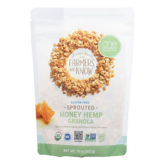 One Degree Organic Foods Granola, Sprouted Organic Oat Honey Hemp Gluten-Free, 11 Oz, Pack of 6