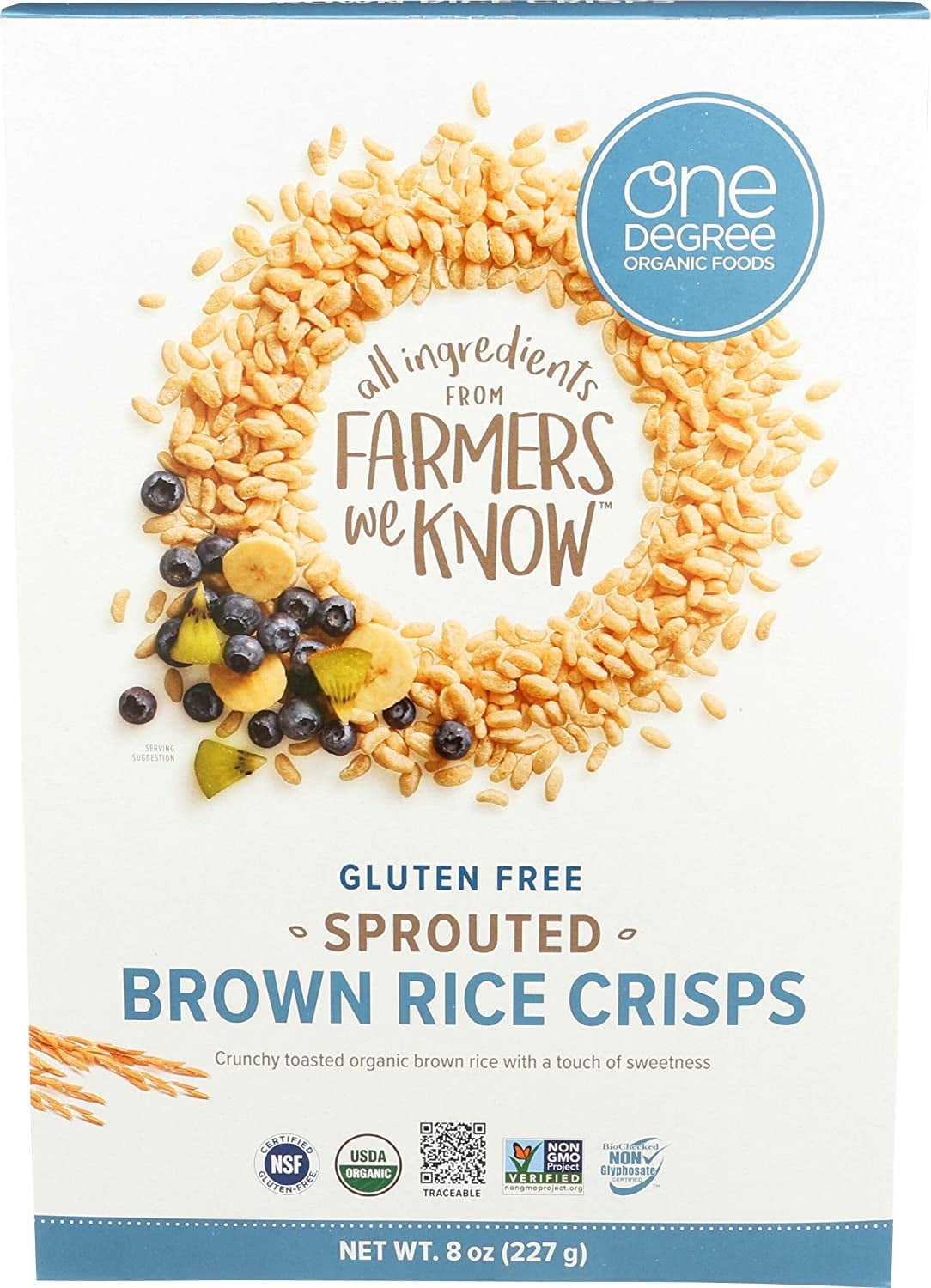 One Degree Organic Foods Sprouted Brown Rice Crisps Cereal -- 8 oz