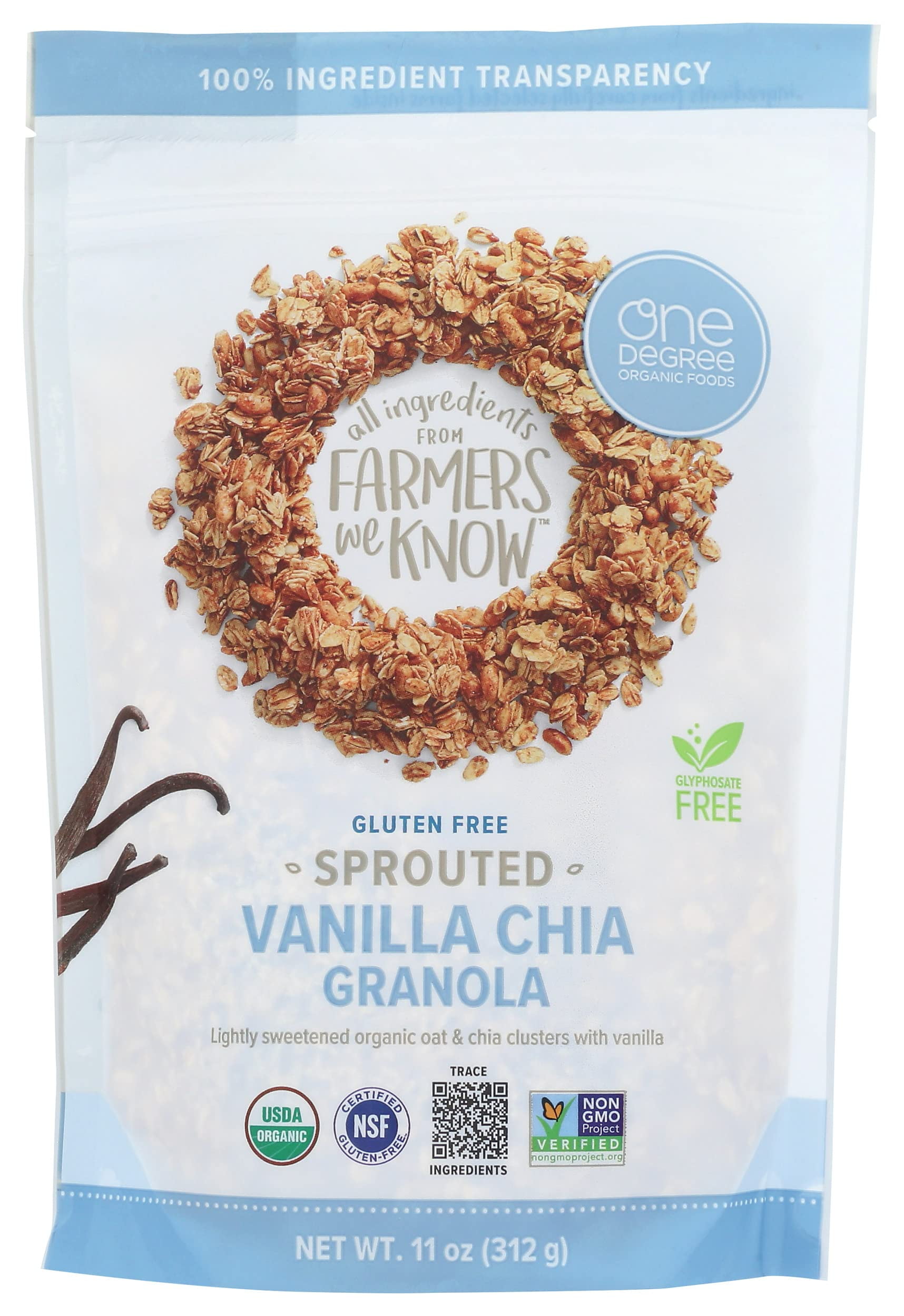 One Degree Organic Foods Sprouted Vanilla Chia Granola 11 oz. (Pack of 6)