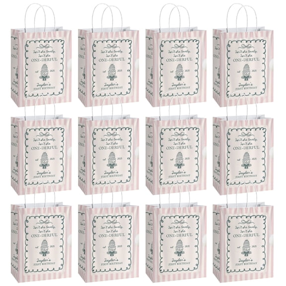 One-Derful Birthday custom Paper Gift Bags, Stylish Party Favor Bags with Handles, One-Derful Birthday custom Party Supplies Decorations