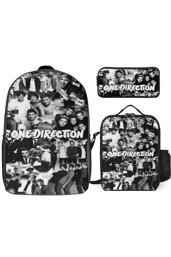 One Direction 3 Piece Backpack Set with Lunch Bag Pencil Case, High Capacity Bookbag with Lunch Box Pen Box for Man Women Workplace Travel