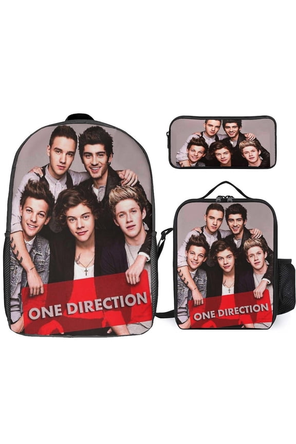 One Direction 3 Piece Backpack Set with Lunch Bag Pencil Case, High Capacity Bookbag with Lunch Box Pen Box for Man Women Workplace Travel