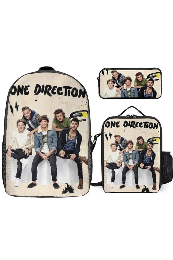 One Direction 3 Piece Backpack Set with Lunch Bag Pencil Case, High Capacity Bookbag with Lunch Box Pen Box