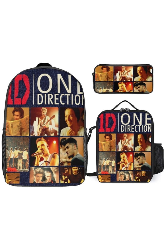 One Direction 3 Piece Backpack Set with Lunch Bag Pencil Case, High Capacity Bookbag with Lunch Box Pen Box for Man Women Workplace Travel