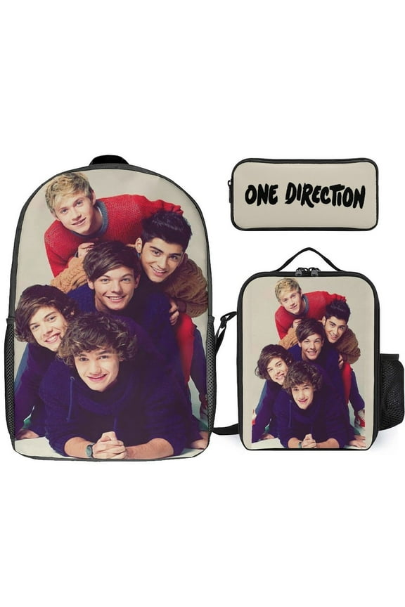 One Direction 3 Piece Backpack Set with Lunch Bag Pencil Case, High Capacity Bookbag with Lunch Box Pen Box for Man Women Workplace Travel