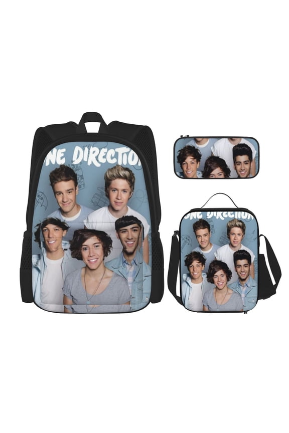One Direction Bookbag Backpack With Lunch Box and Pencil Case 3 Piece Rucksack Backpack Set for Student Backpacks for Casual Camping Travelling Picnic