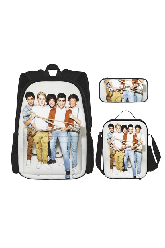 One Direction Bookbag Backpack With Lunch Box and Pencil Case 3 Piece Rucksack Backpack Set for Student Backpacks for Casual Camping Travelling Picnic