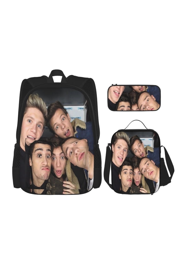One Direction Bookbag Backpack With Lunch Box and Pencil Case 3 Piece Rucksack Backpack Set for Student Backpacks for Casual Camping Travelling Picnic