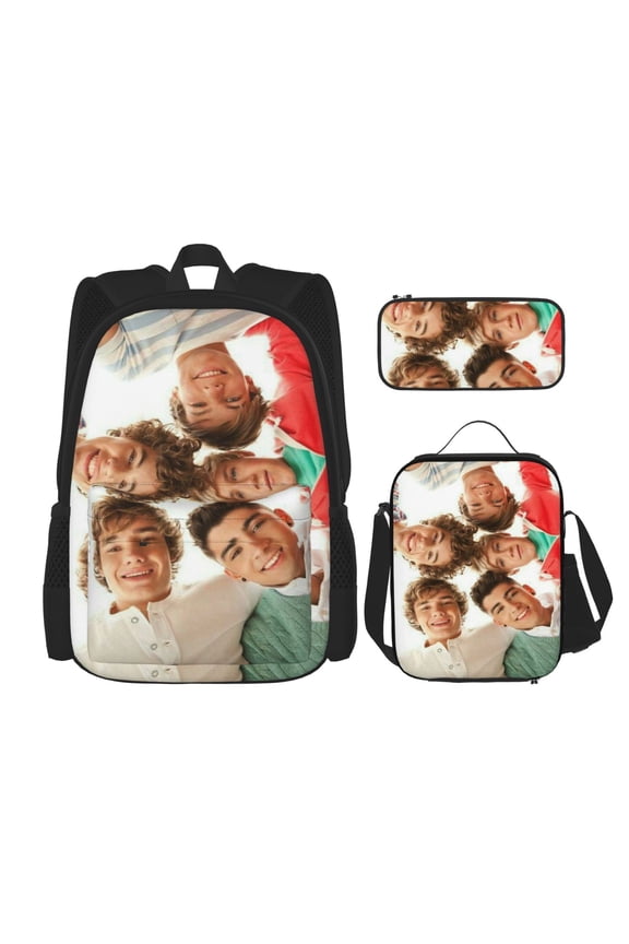 One Direction Bookbag Backpack With Lunch Box and Pencil Case 3 Piece Rucksack Backpack Set for Student Backpacks for Casual Camping Travelling Picnic