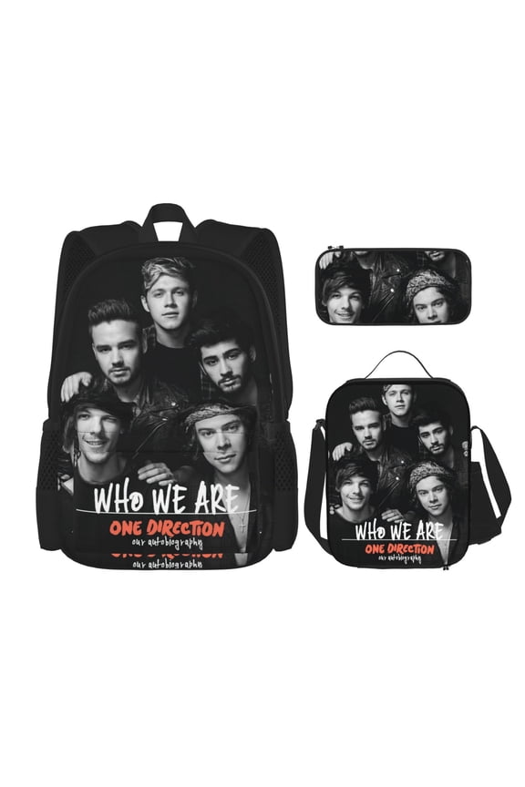 One Direction Bookbag Backpack With Lunch Box and Pencil Case 3 Piece Rucksack Backpack Set for Student Backpacks for Casual Camping Travelling Picnic