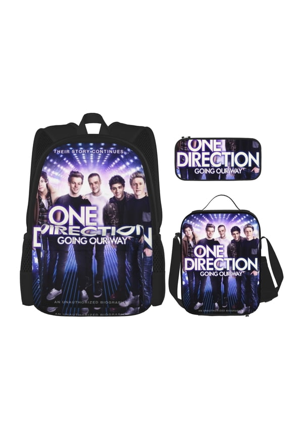 One Direction Bookbag Backpack With Lunch Box and Pencil Case 3 Piece Rucksack Backpack Set for Student Backpacks for Casual Camping Travelling Picnic