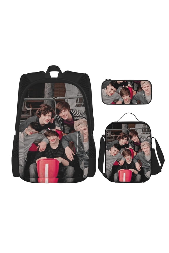 One Direction Bookbag Backpack With Lunch Box and Pencil Case 3 Piece Rucksack Backpack Set for Student Backpacks for Casual Camping Travelling Picnic
