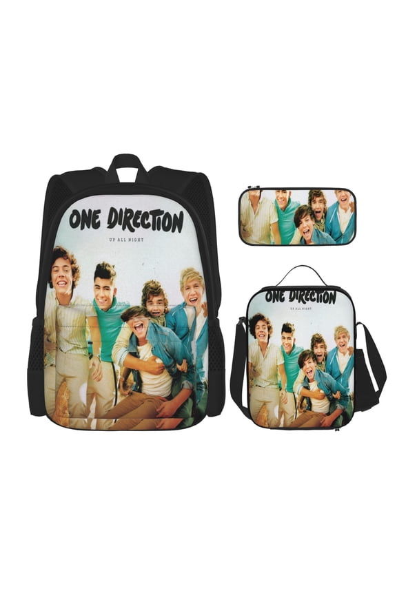 One Direction Bookbag Backpack With Lunch Box and Pencil Case 3 Piece Rucksack Backpack Set for Student Backpacks for Casual Camping Travelling Picnic