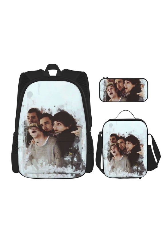 One Direction Bookbag Backpack With Lunch Box and Pencil Case 3 Piece Rucksack Backpack Set for Student Backpacks for Casual Camping Travelling Picnic