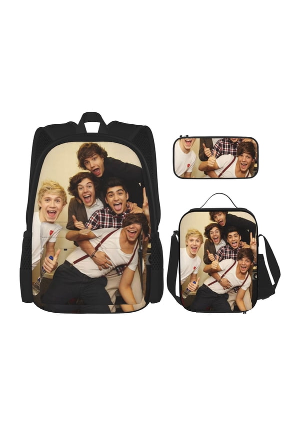 One Direction Bookbag Backpack With Lunch Box and Pencil Case 3 Piece Rucksack Backpack Set for Student Backpacks for Casual Camping Travelling Picnic