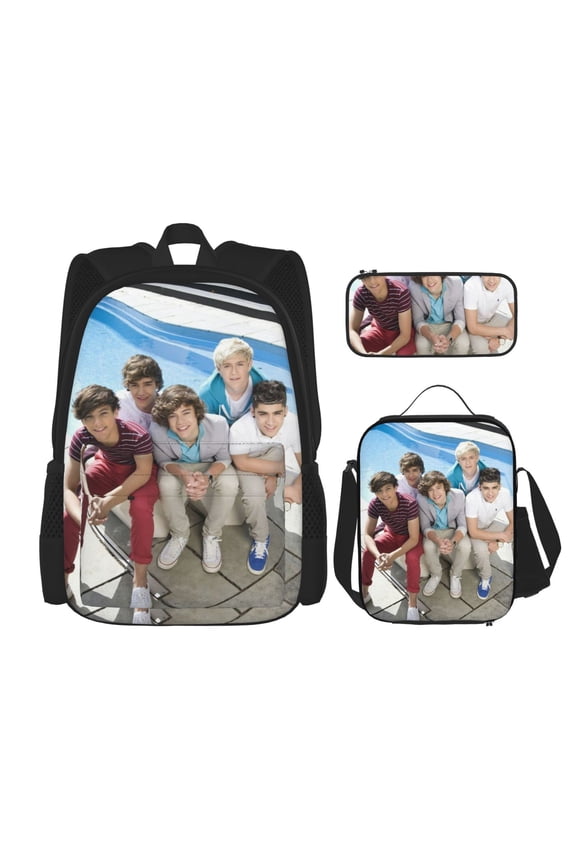 One Direction Bookbag Backpack With Lunch Box and Pencil Case 3 Piece Rucksack Backpack Set for Student Backpacks for Casual Camping Travelling Picnic
