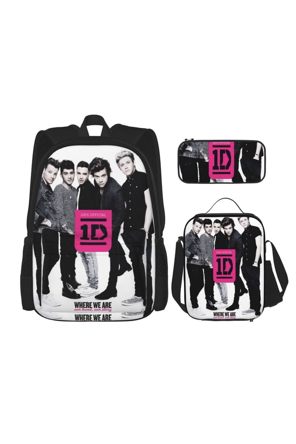 One Direction Bookbag Backpack With Lunch Box and Pencil Case 3 Piece Rucksack Backpack Set for Student Backpacks for Casual Camping Travelling Picnic