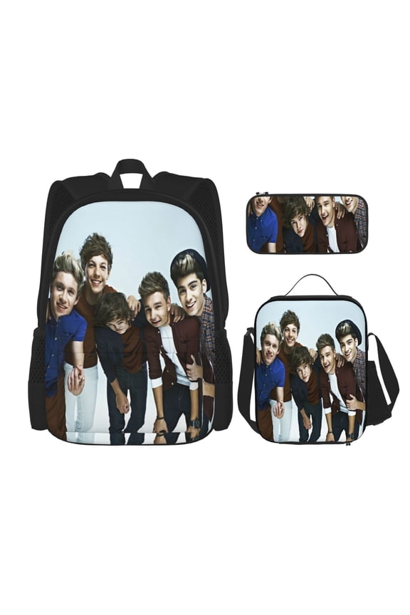 One Direction Bookbag Backpack With Lunch Box and Pencil Case 3 Piece Rucksack Backpack Set for Student Backpacks for Casual Camping Travelling Picnic
