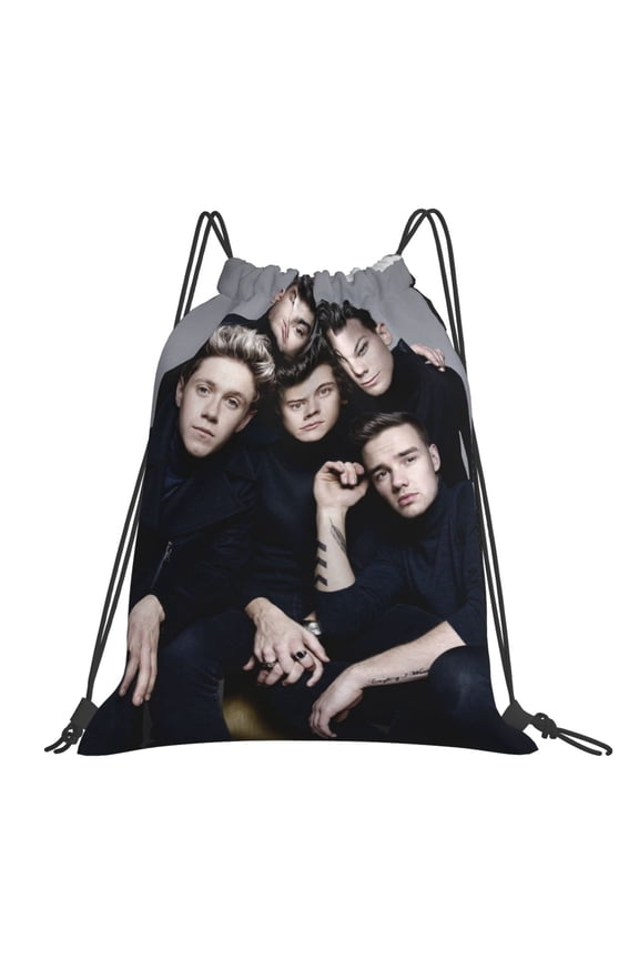 One Direction Drawstring backpack drawstring sports bag gym travel beach waterproof cute backpack for men and women. 16 x 14 inch