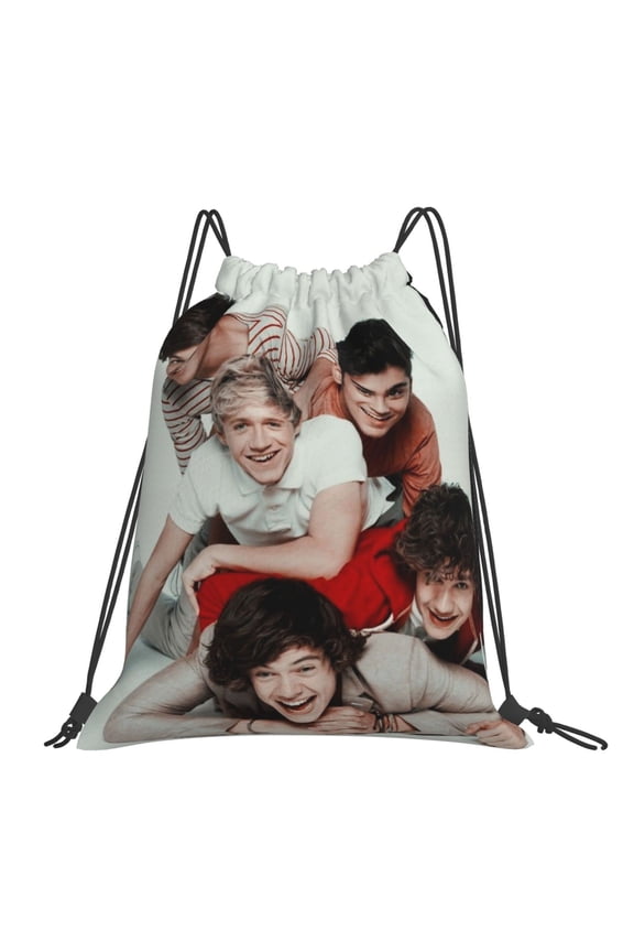 One Direction Drawstring backpack drawstring sports bag gym travel beach waterproof cute backpack for men and women. 16 x 14 inch