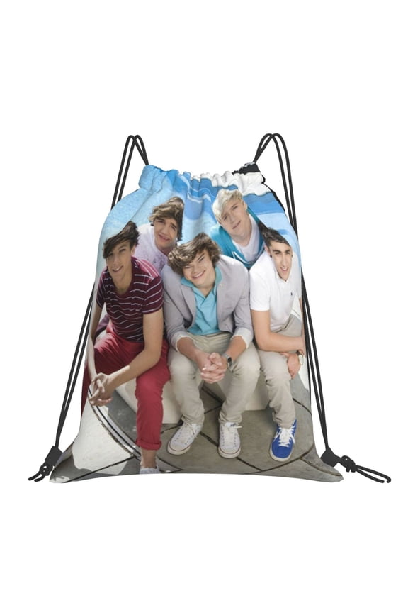 One Direction Drawstring backpack drawstring sports bag gym travel beach waterproof cute backpack for men and women. 16 x 14 inch