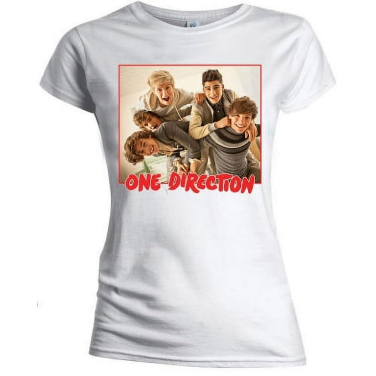 One Direction Ladies T-Shirt: Band Red Border (Skinny Fit) (X-Large)