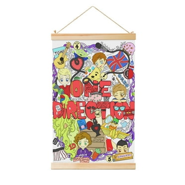 One Direction Posters For Room Wall Art Wooden Shaft Hanging Banner Decor Scroll Painting 12"X18"