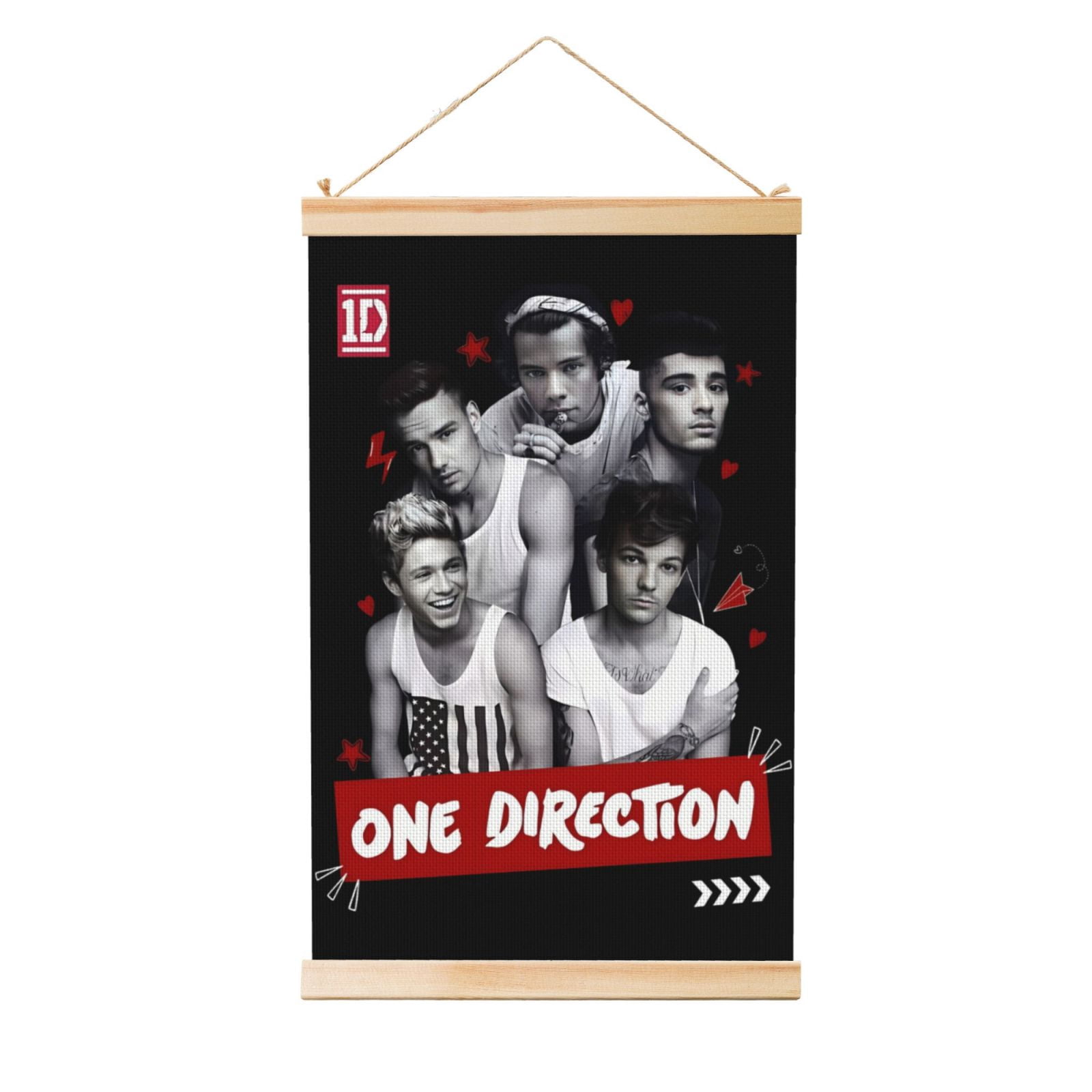 Red One Direction Poster One Direction Posters For Room Wall Art Wooden Shaft Hanging Banner ...