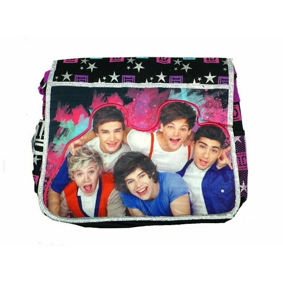 One Direction Star Print Messenger Laptop Bag, Black/Pink