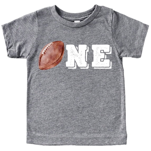 One Distressed Football Outline Boys 1st Birthday Sports Themed T-Shirts for Baby Boys Granite Heather Shirt 18 Months