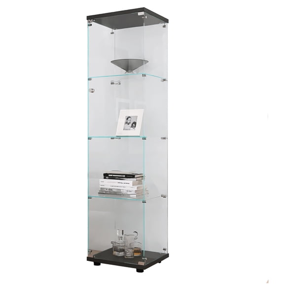 One-Door 4-Shelf Black Glass Cabinet / Useful for Storefront Displays