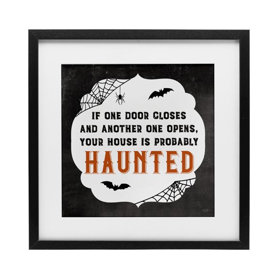 Stupell Industries One Door Closes Haunted House Black Framed Print Under Glass, design by Lux + Me Designs, 13 x 13