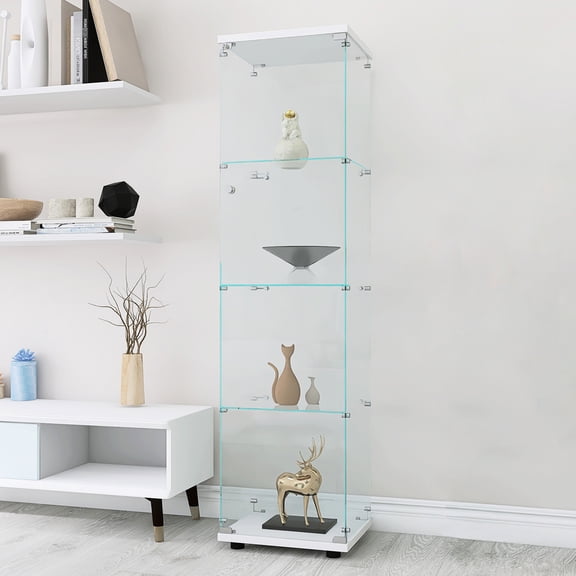 One Door White Glass Cabinet With 4 Shelves - Engaging Display Option Alluring Storage